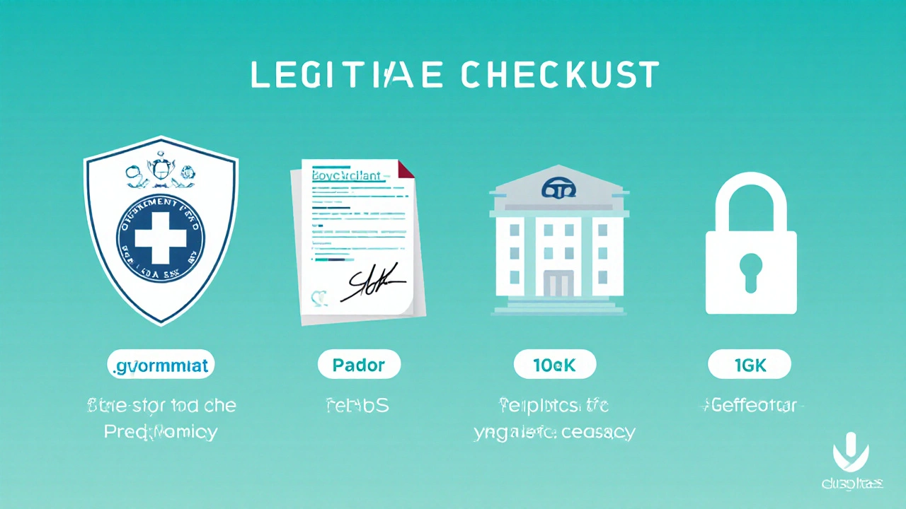 Vector checklist icons for verifying an online pharmacy&#039;s legitimacy.