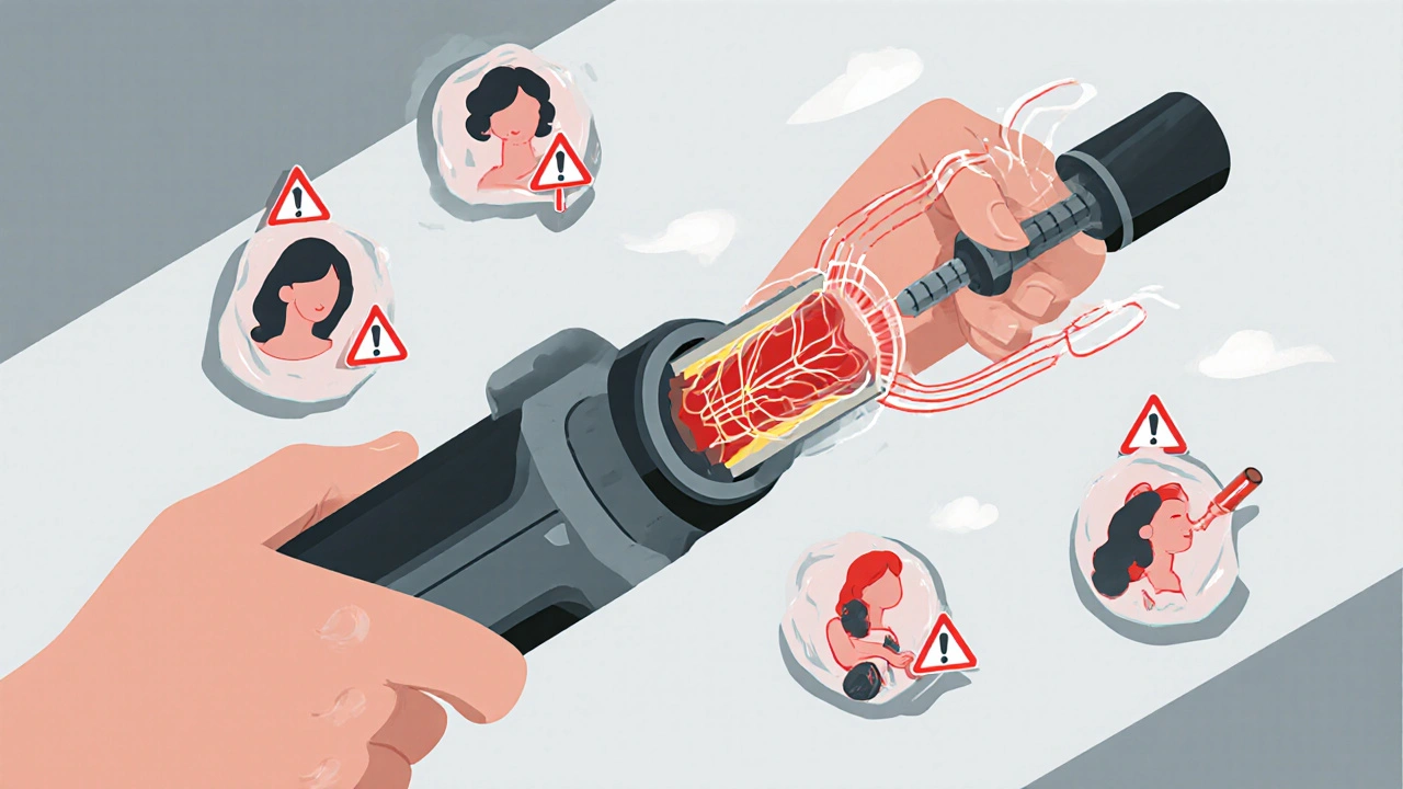Healthcare worker with vibrating tool causing nerve compression in wrist tunnel, surrounded by risk factors