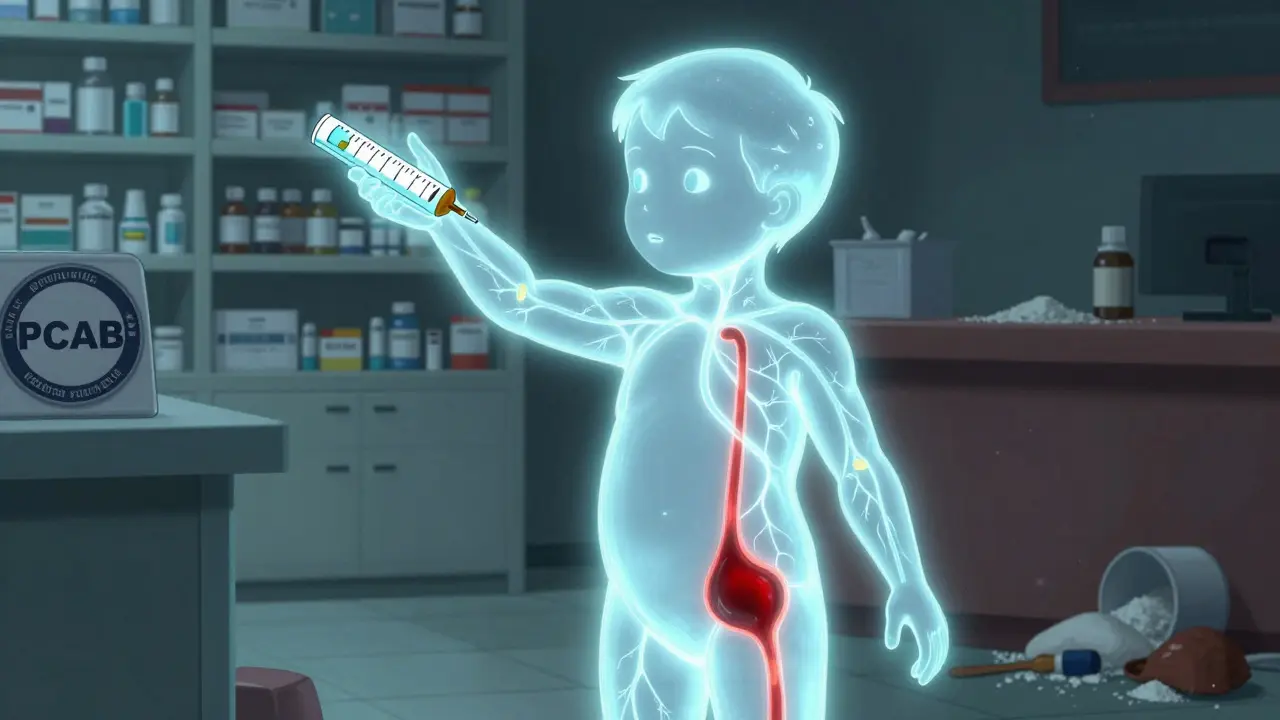 Child’s body showing correct vs. dangerous medicine doses in a split illustration.