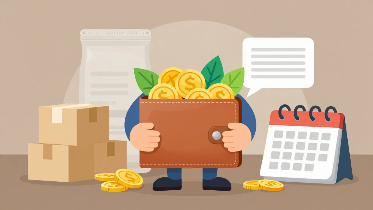 Cartoon showing financial savings from buying generic heartburn relief