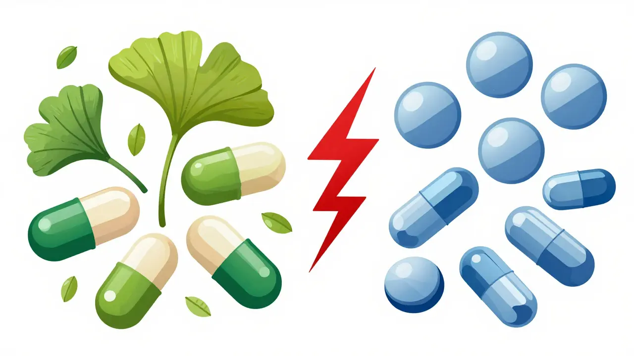 Concept art showing dangerous interactions between herbal supplements and drugs