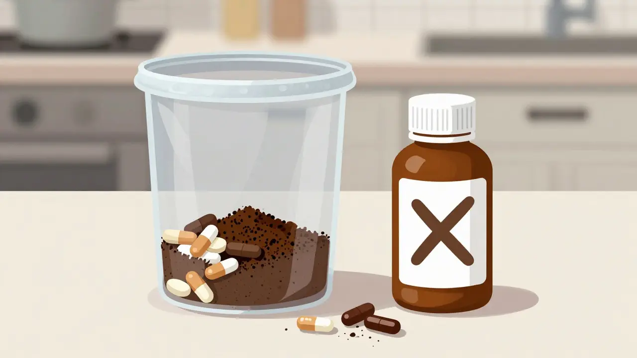 Safe disposal of medication with coffee grounds