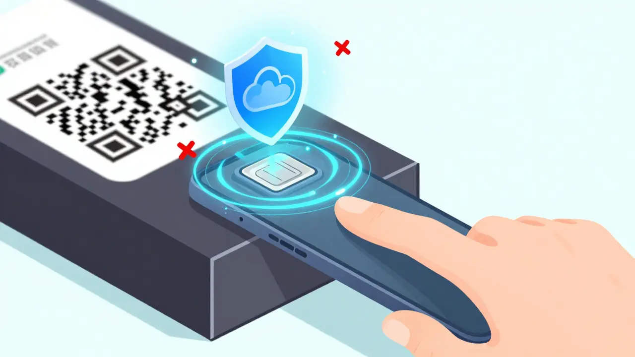Smartphone tapping NFC chip on drug box for secure digital verification