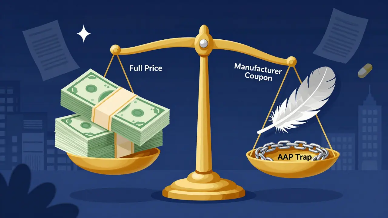 Balance scale showing coupon benefits and hidden costs