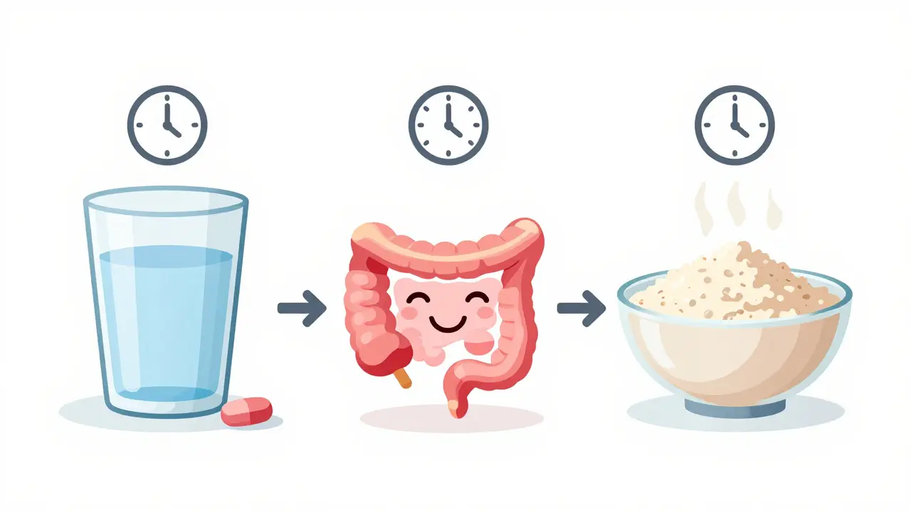 Concept art showing timed separation of pills and fiber supplements