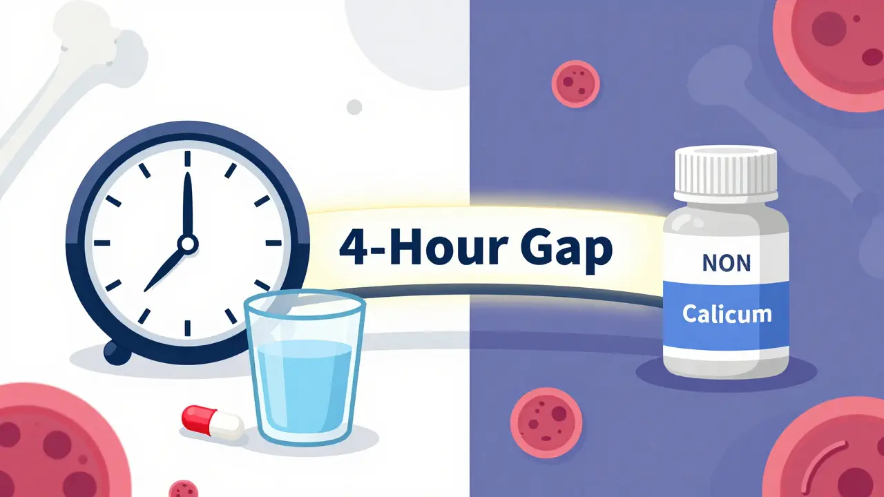 Illustration showing correct timing separation between thyroid meds and supplements
