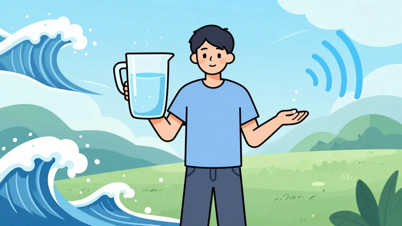 Character balancing water intake and low sodium diet