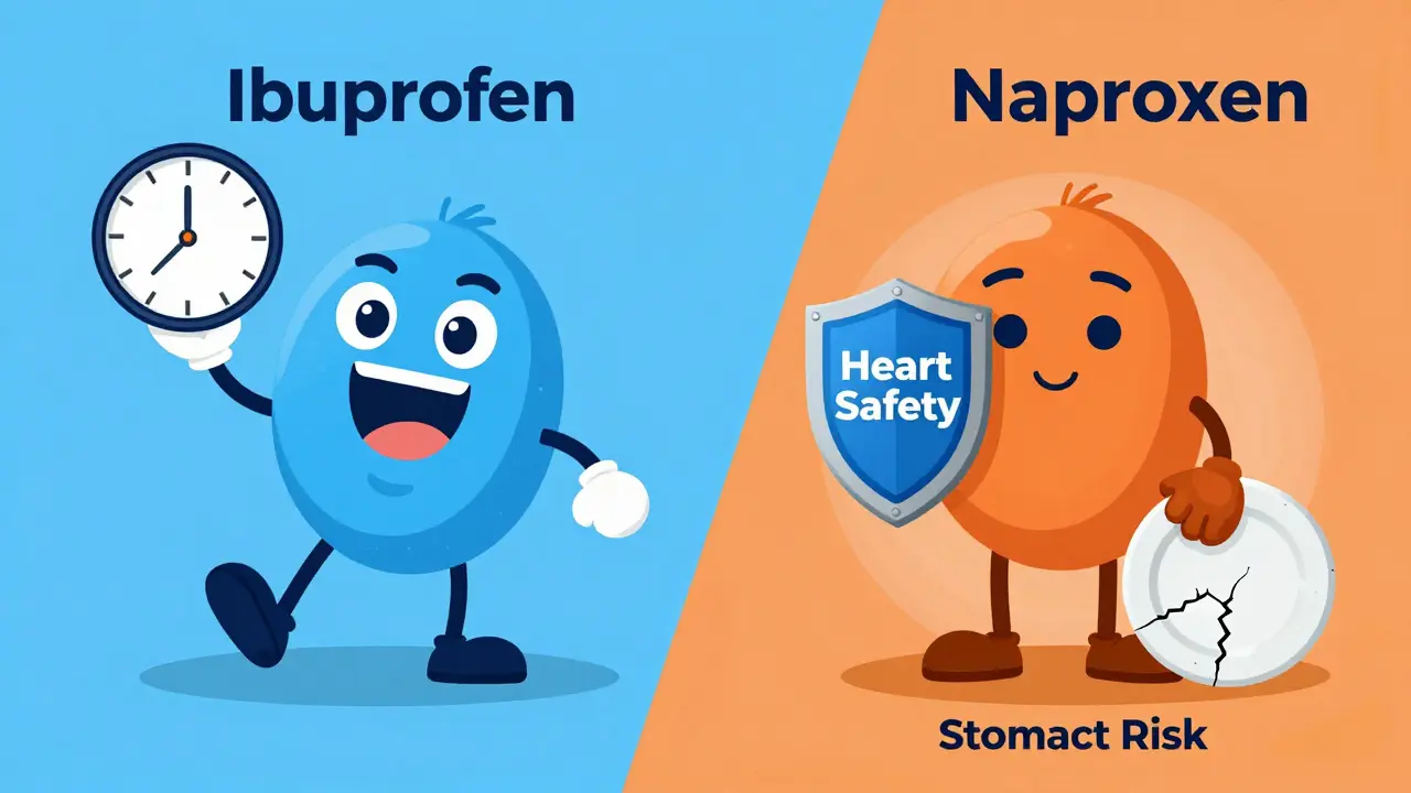 Comparison of Ibuprofen and Naproxen characters showing pros and cons