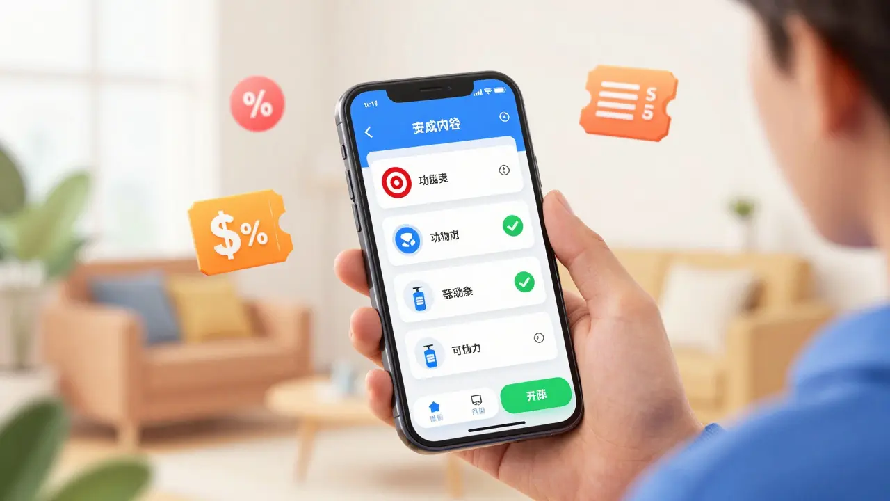 Illustration of a person using a smartphone app to find the lowest price for generic acne medication.
