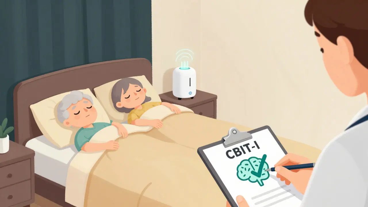 Peaceful bedroom scene promoting safe sleep habits and CBT-I therapy