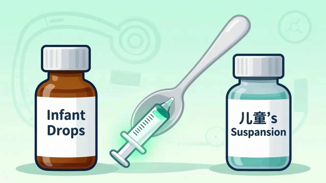 Comparison of infant vs children meds and wrong measuring spoons